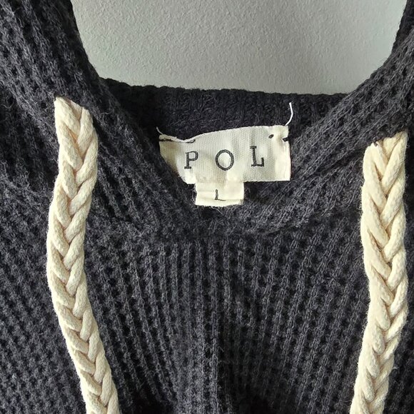 Waffle Knit Bell Sleeve Contrast Crop Hoodie Top by POL - Picture 4 of 5